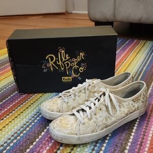 Rifle Paper Co. X Keds Gold And White Leaf Motif Sneakers